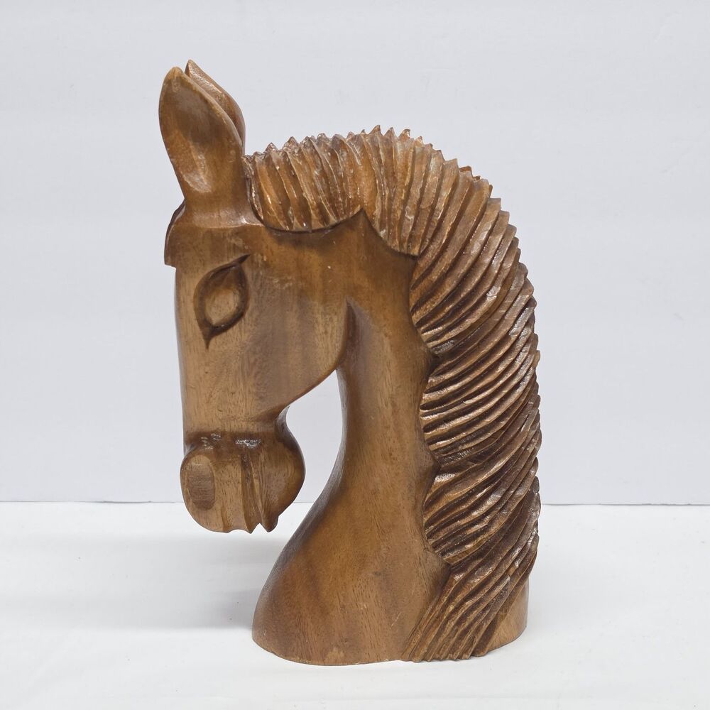 Vintage Carved Wood Horse Head Mid Century Modern Bust 10.5" Figure Sculpture